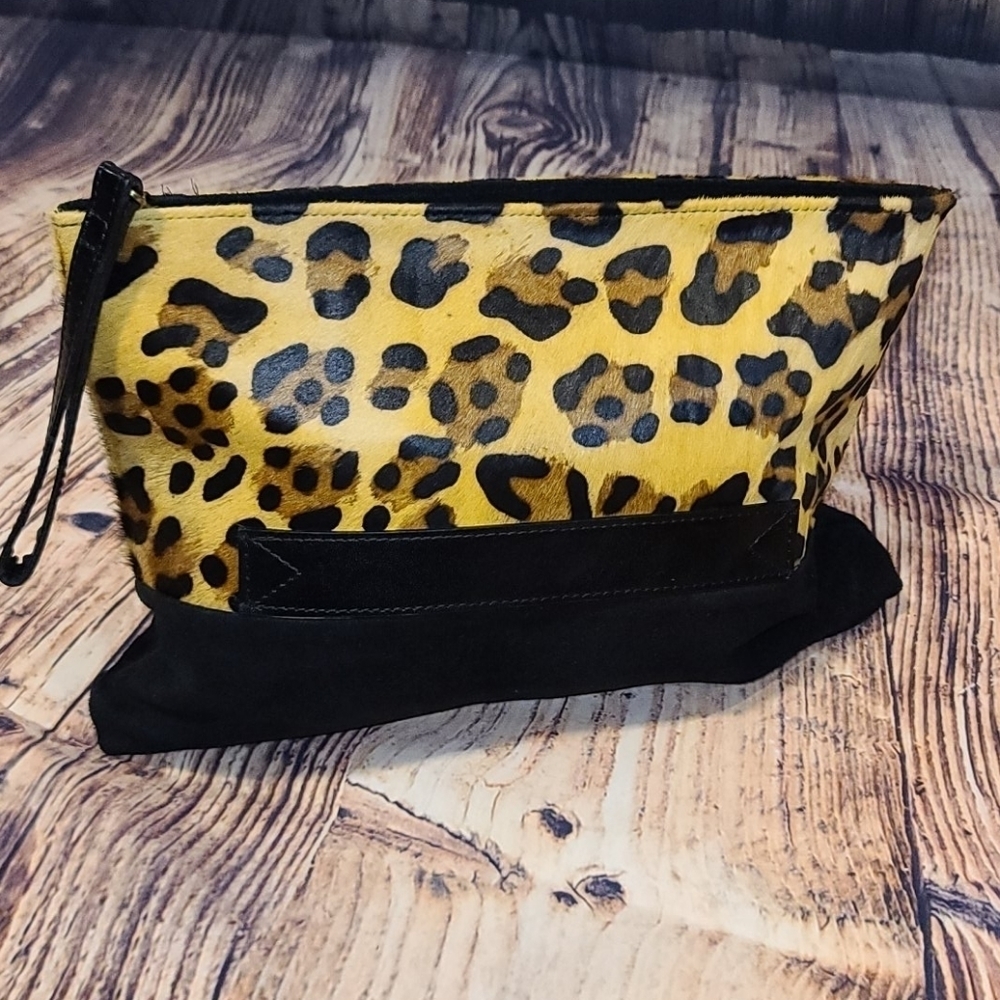 ASOS oversized suede black leopard print clutch animal print